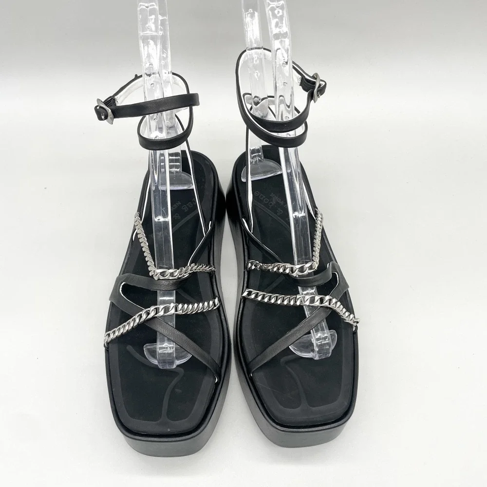 Rag & Bone Womens 39.5 9.5 Logan Sandals Black Leather Chain Platform Strappy